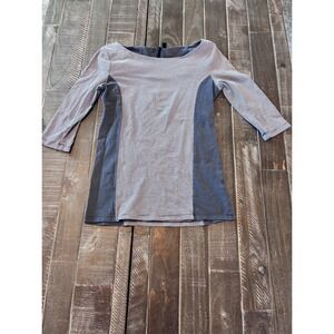 Cynthia‎ Rowley Striped Shirt Gray White 3/4 Sleeve Boat Neck Career